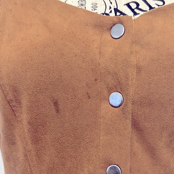 Solid Suede Button Front Casual Dress - Picture 4 of 6